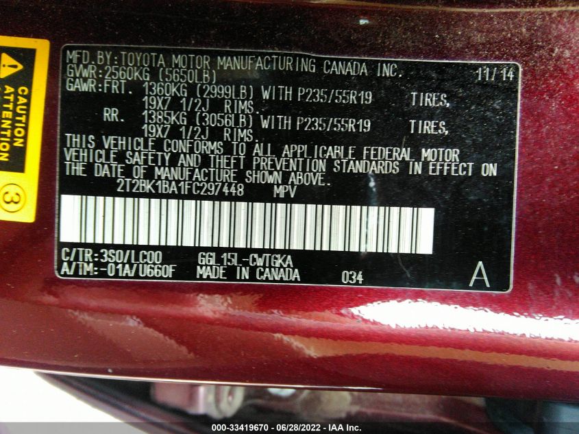 2015 LEXUS RX 350 2T2BK1BA1FC297448
