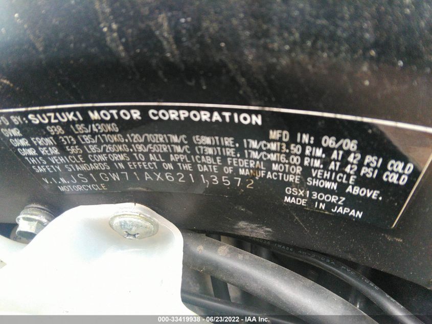 2006 SUZUKI GSX1300 R JS1GW71AX62113572