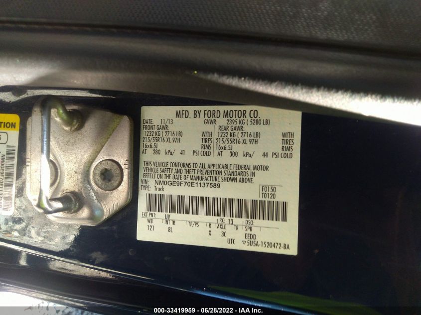 2014 FORD TRANSIT CONNECT WAGON XLT NM0GE9F70E1137589