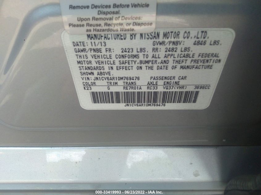 2013 INFINITI G37 SEDAN X JN1CV6AR1DM769476