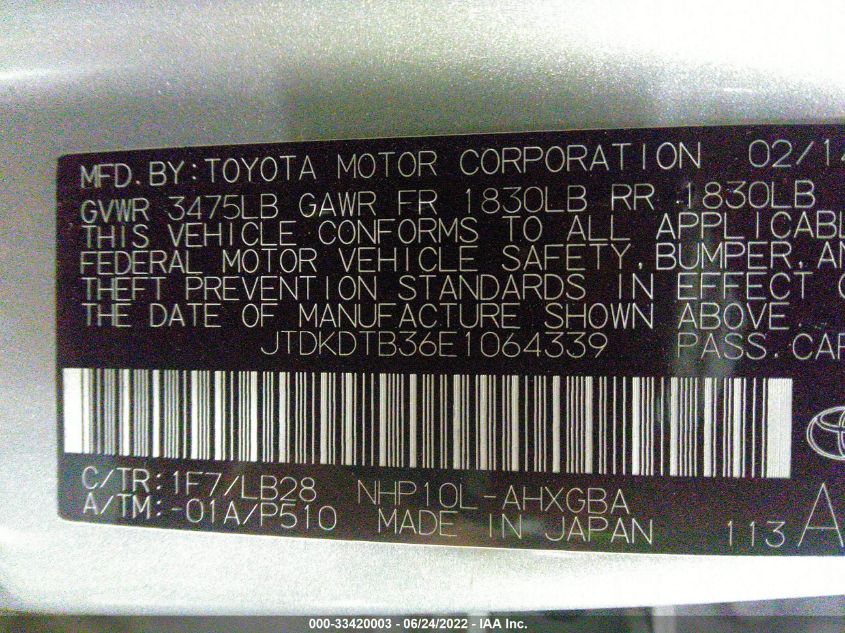 2014 TOYOTA PRIUS C JTDKDTB36E1064339