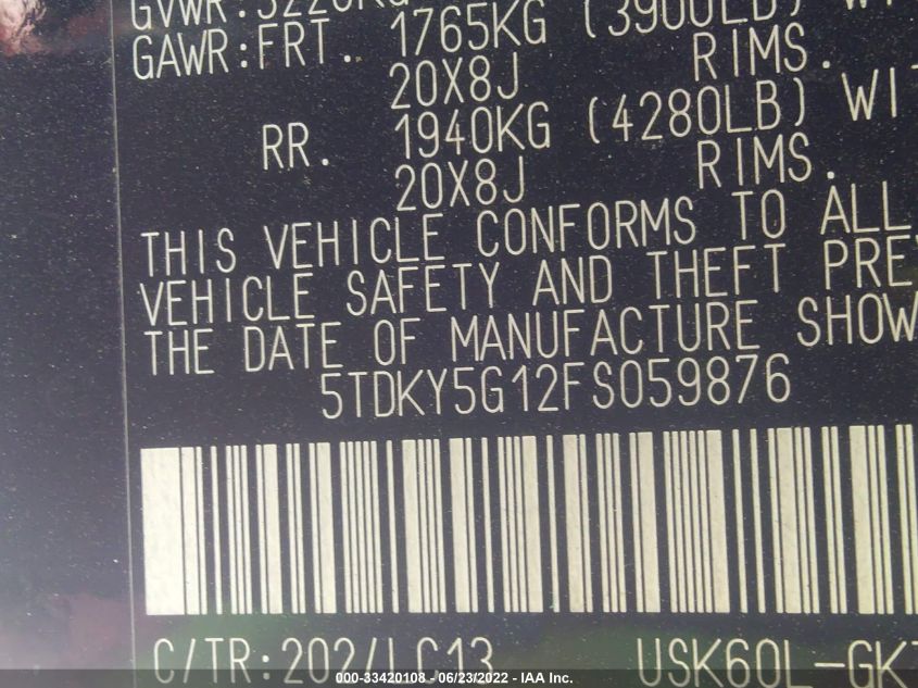 2015 TOYOTA SEQUOIA LIMITED 5TDKY5G12FS059876