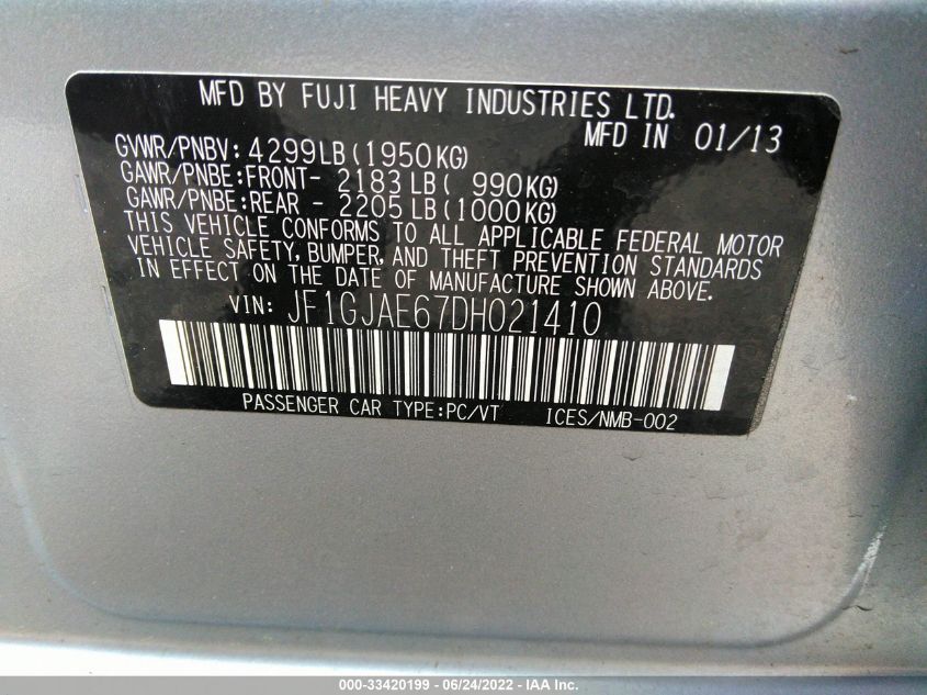2013 SUBARU IMPREZA SEDAN PREMIUM JF1GJAE67DH021410