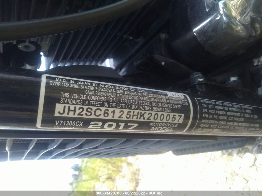 2017 HONDA VT1300 CX JH2SC6125HK200057