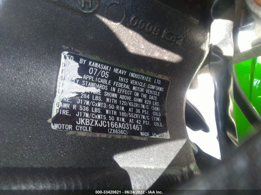 2006 KAWASAKI ZX636 C1 JKBZXJC166A031467