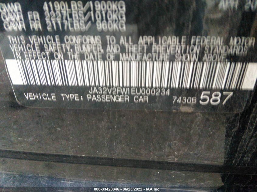 2014 MITSUBISHI LANCER SE JA32V2FW1EU000234