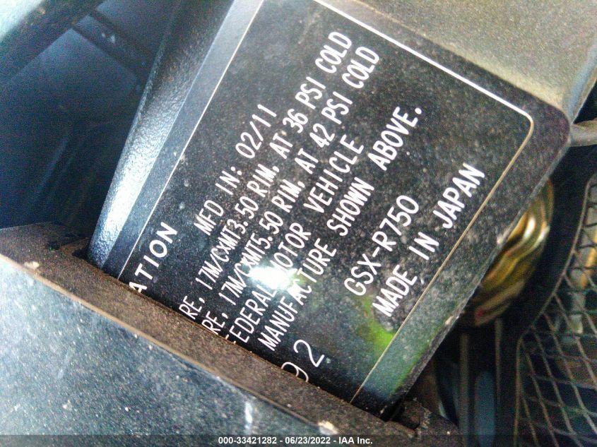 2011 SUZUKI GSX750 JS1GR7MA8B2102292