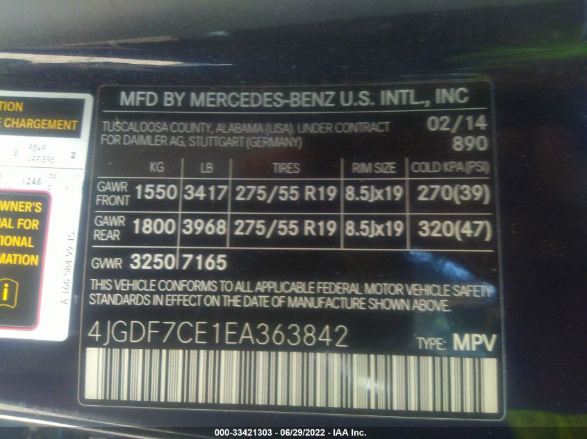 2014 MERCEDES-BENZ GL-CLASS GL 450 4JGDF7CE1EA363842