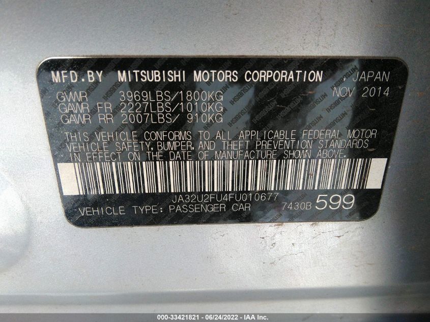 2015 MITSUBISHI LANCER ES JA32U2FU4FU010677