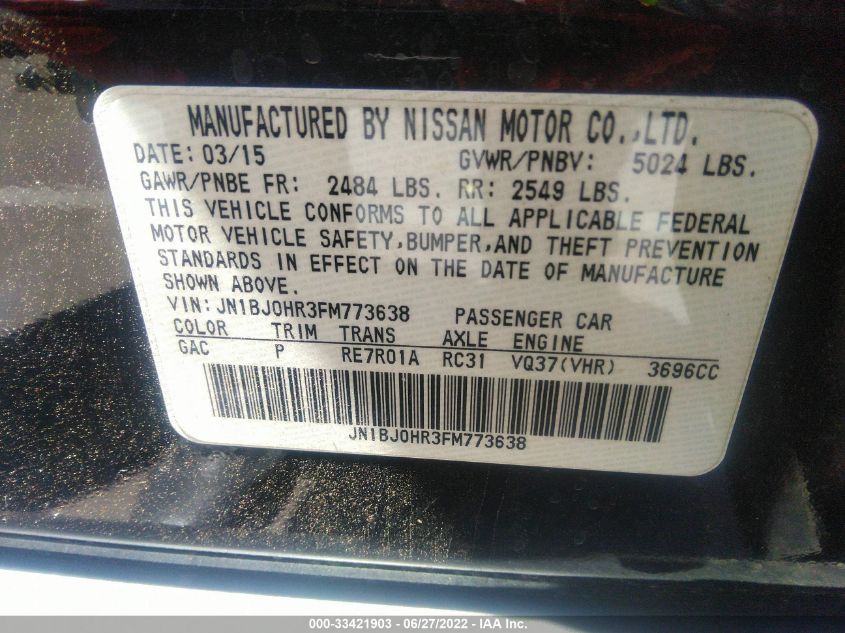 2015 INFINITI QX50 JOURNEY JN1BJ0HR3FM773638