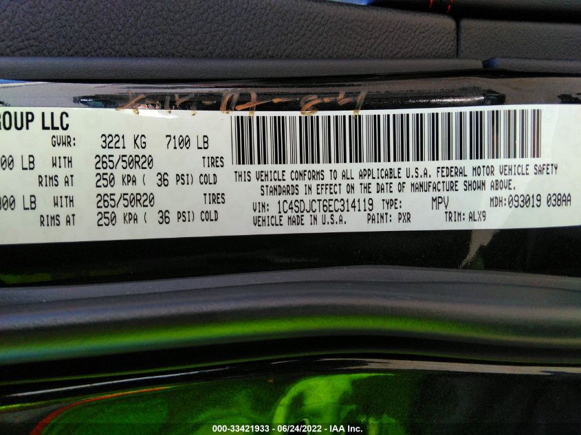 2014 DODGE DURANGO R/T 1C4SDJCT6EC314119
