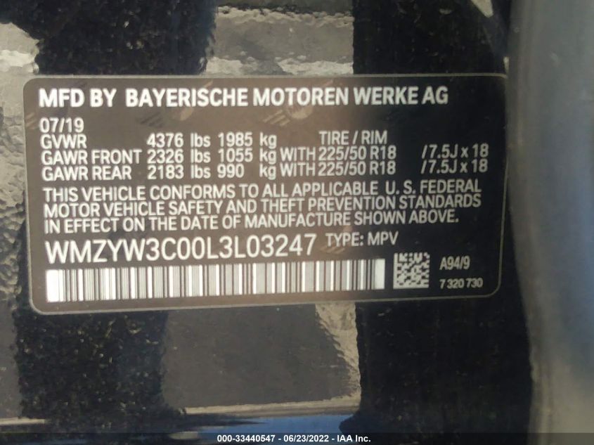 2020 MINI COUNTRYMAN COOPER WMZYW3C00L3L03247