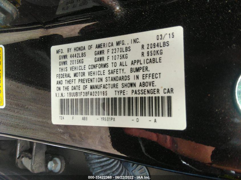 2015 ACURA TLX 19UUB1F38FA020195