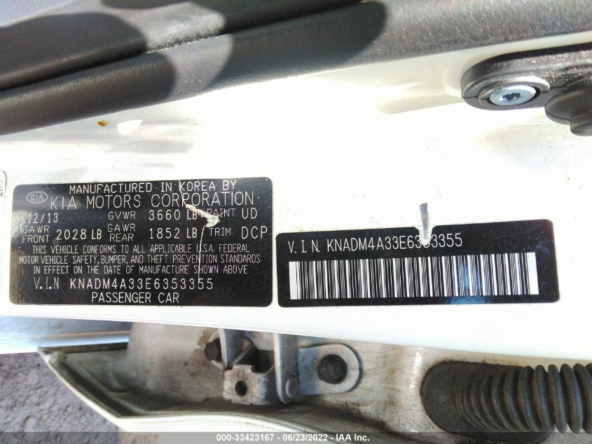2014 KIA RIO LX KNADM4A33E6353355