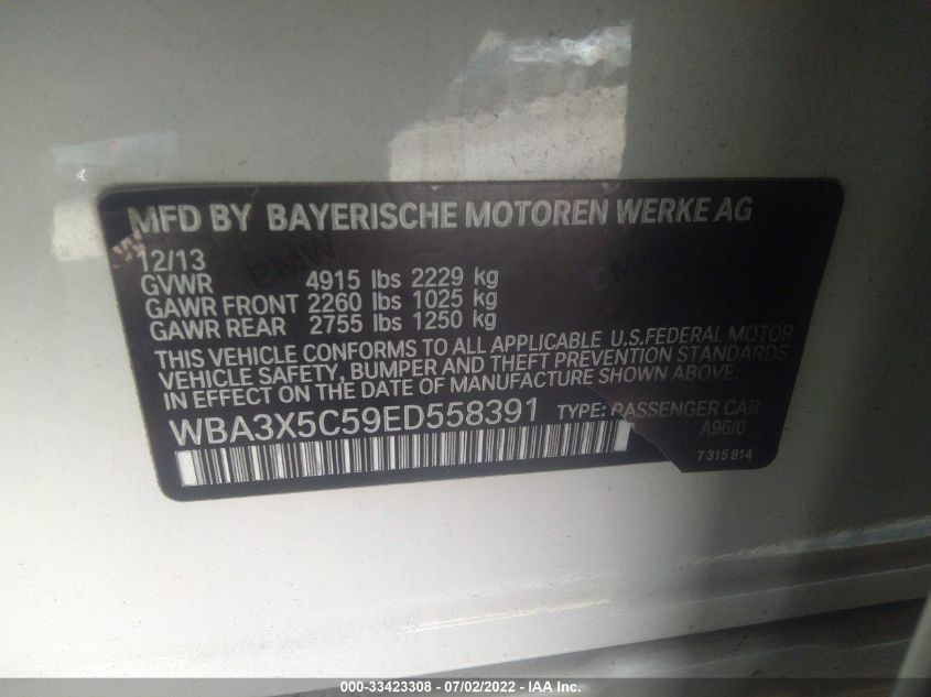 2014 BMW 3 SERIES GRAN TURISMO 328I XDRIVE WBA3X5C59ED558391