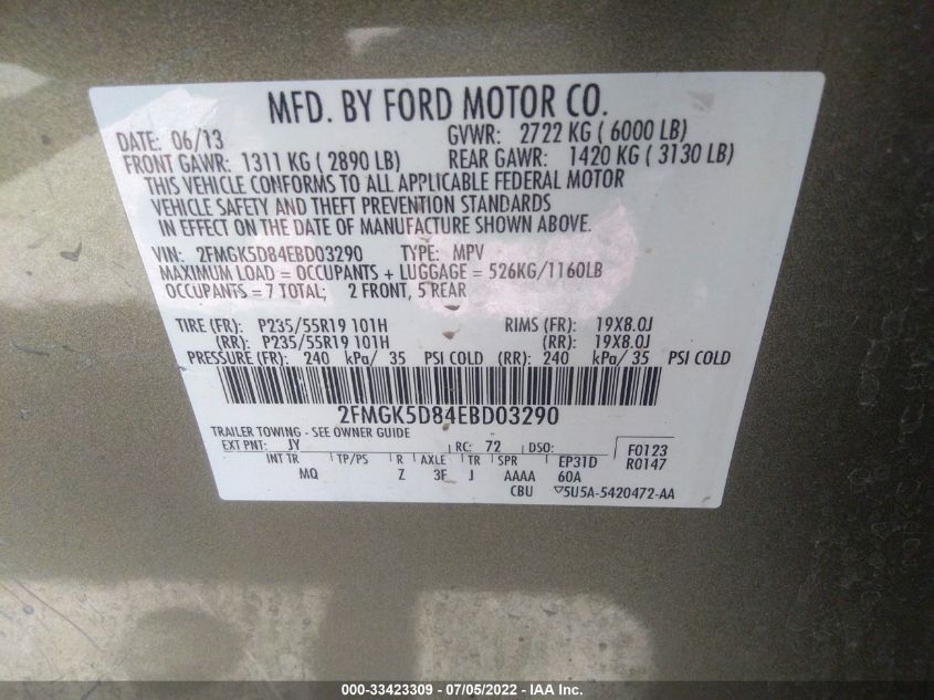 2014 FORD FLEX LIMITED 2FMGK5D84EBD03290