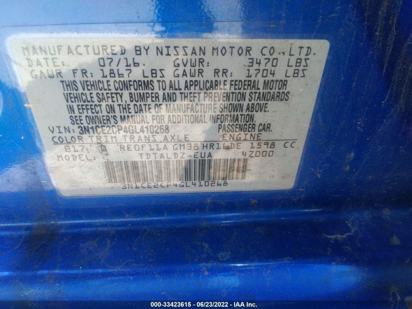 2016 NISSAN VERSA NOTE SV 3N1CE2CP4GL410268