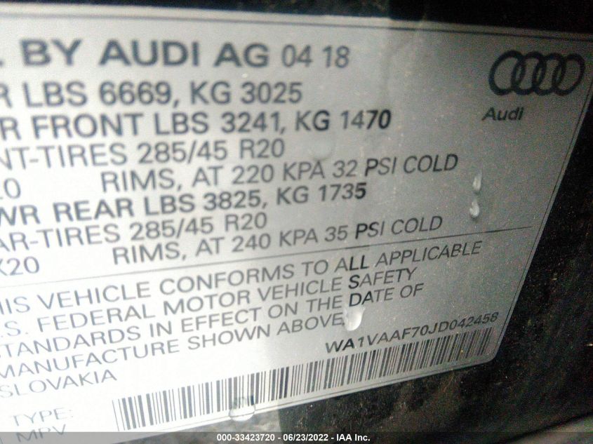 2018 AUDI Q7 PRESTIGE WA1VAAF70JD042458