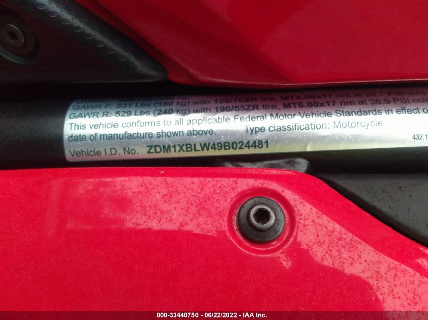 2009 DUCATI 1198 S ZDM1XBLW49B024481