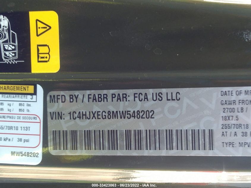 2021 JEEP WRANGLER UNLIMITED SAHARA 1C4HJXEG8MW548202