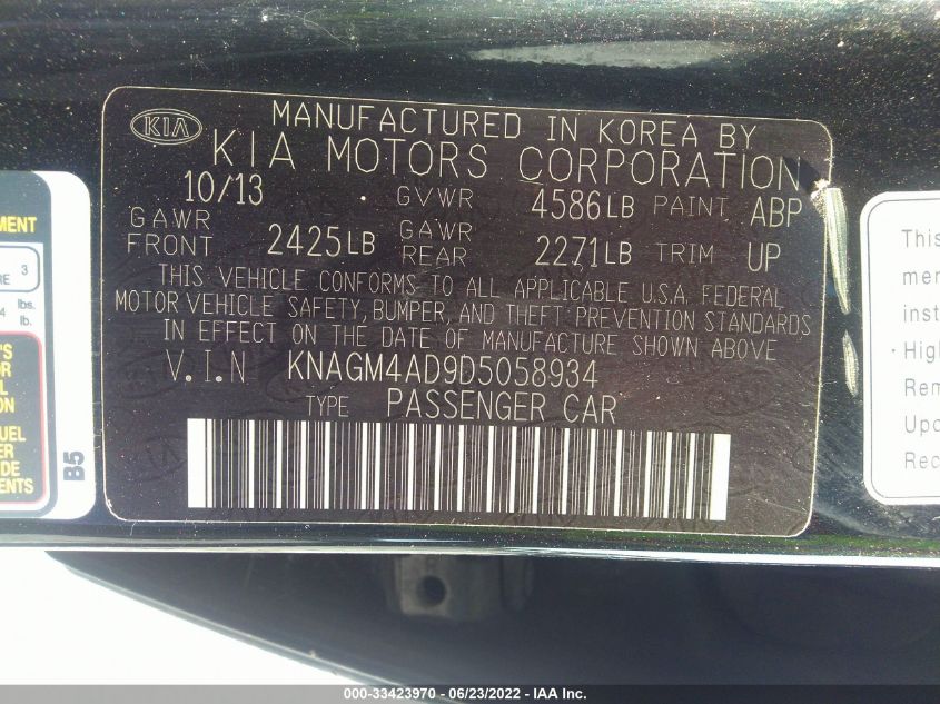 2013 KIA OPTIMA HYBRID EX KNAGM4AD9D5058934