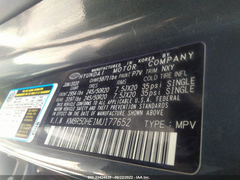 2021 HYUNDAI PALISADE LIMITED KM8R5DHE1MU177652