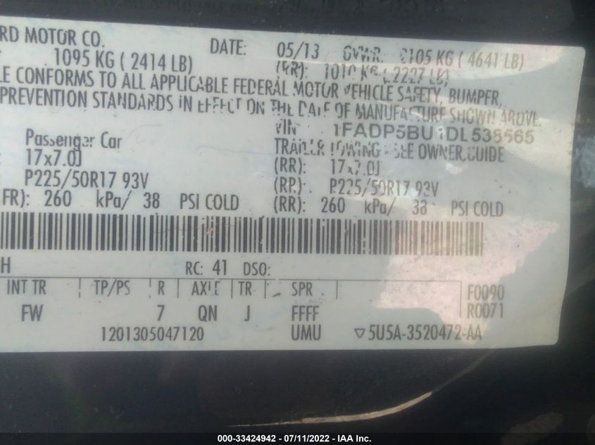 2013 FORD C-MAX HYBRID SEL 1FADP5BU1DL538565
