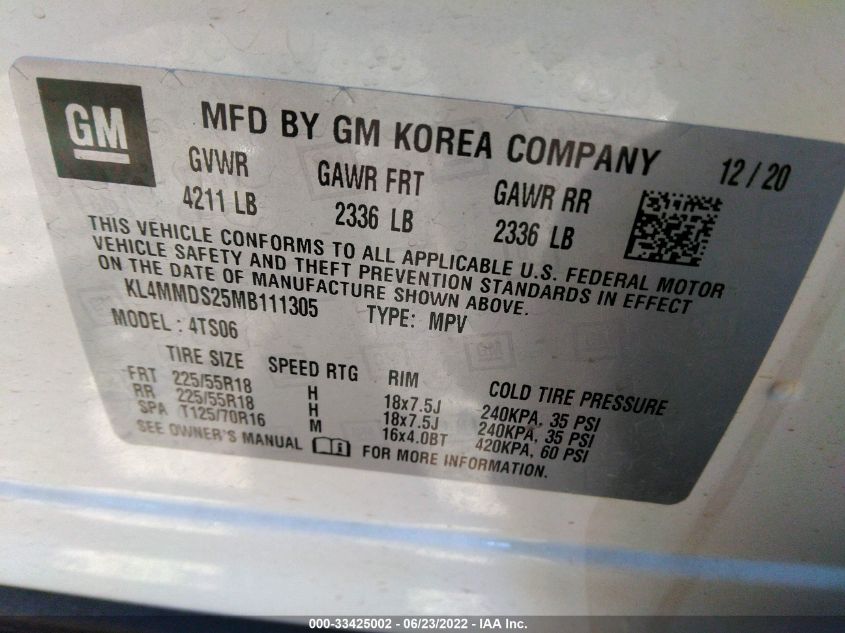 2021 BUICK ENCORE GX SELECT KL4MMDS25MB111305