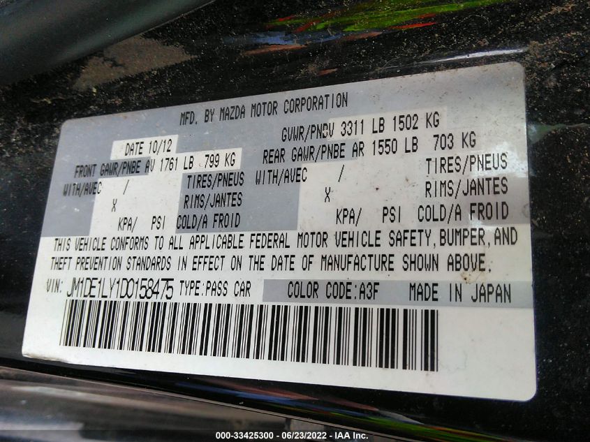 2013 MAZDA MAZDA2 TOURING JM1DE1LY1D0158475