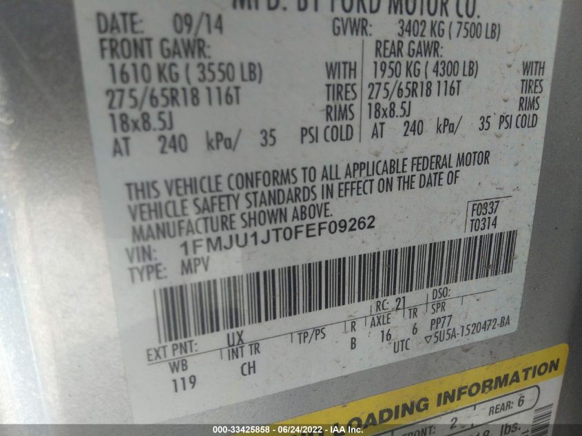 2015 FORD EXPEDITION XLT/KING RANCH 1FMJU1JTOFEF09262