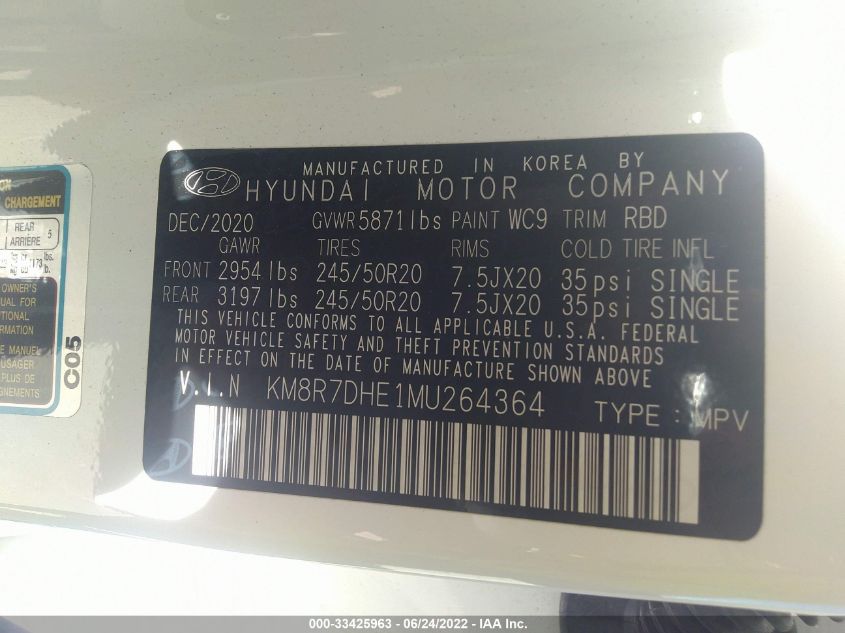 2021 HYUNDAI PALISADE CALLIGRAPHY KM8R7DHE1MU264364
