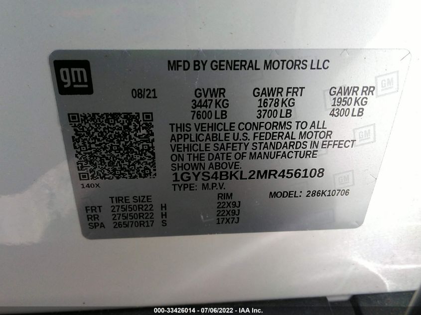 2021 CADILLAC ESCALADE PREMIUM LUXURY 1GYS4BKL2MR456108