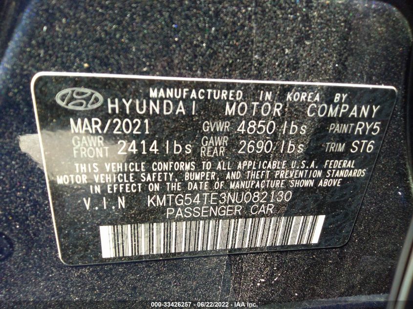 2022 GENESIS G70 3.3T KMTG54TE3NU082130