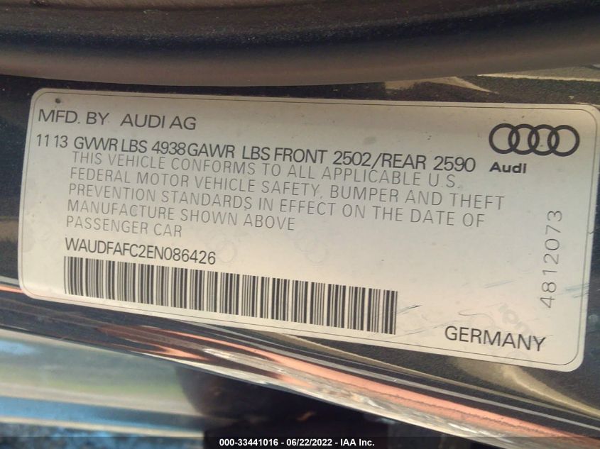 2014 AUDI A6 2.0T PREMIUM PLUS WAUDFAFC2EN086426