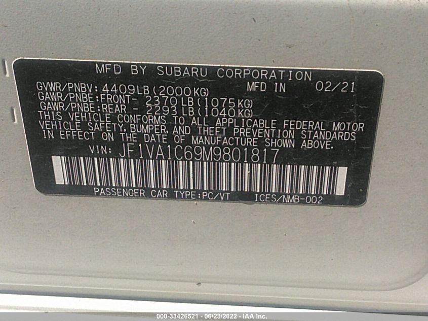 2021 SUBARU WRX PREMIUM JF1VA1C69M9801817
