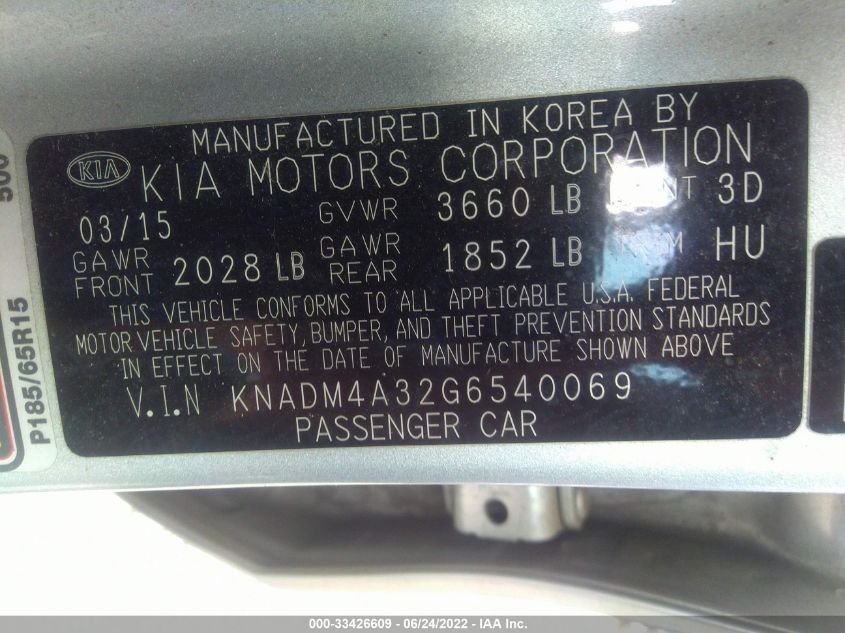 2016 KIA RIO LX KNADM4A32G6540069