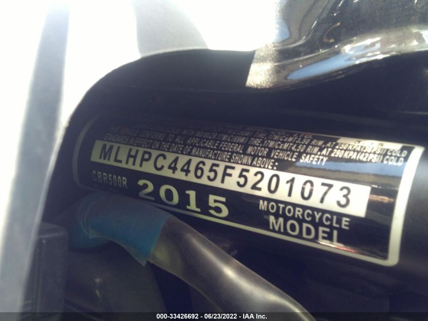 2015 HONDA CBR500 R MLHPC4465F5201073