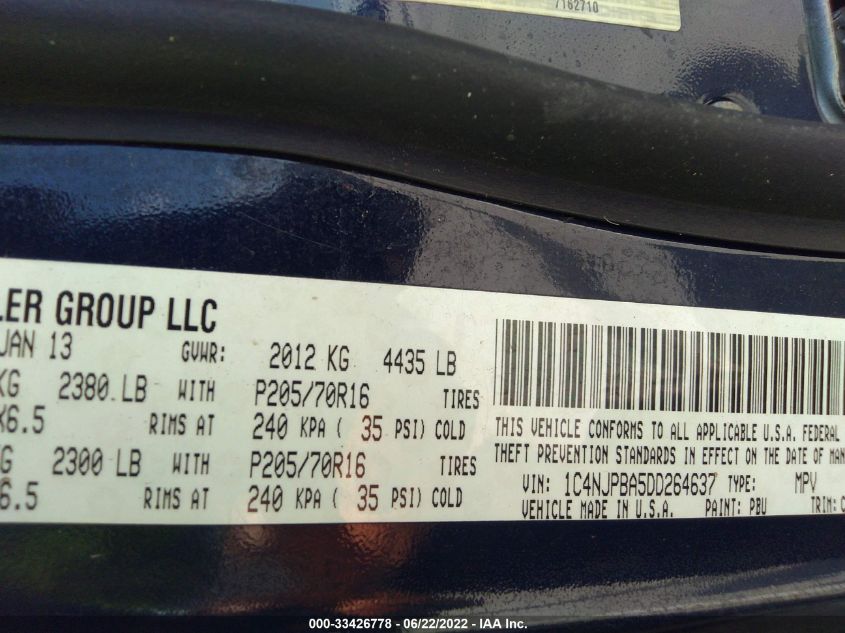 2013 JEEP PATRIOT SPORT 1C4NJPBA5DD264637