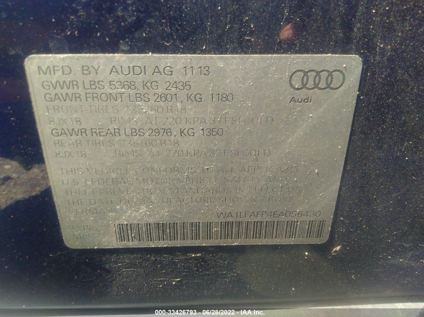 2014 AUDI Q5 PREMIUM PLUS WA1LFAFP4EA056430