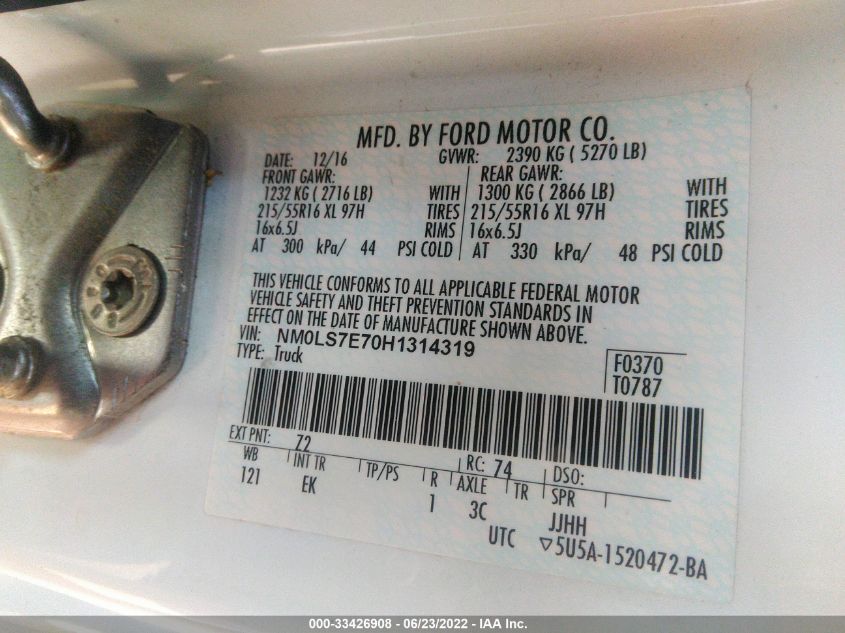 2017 FORD TRANSIT CONNECT VAN XL NM0LS7E70H1314319