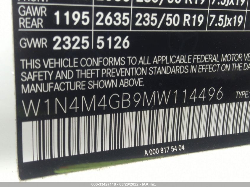 2021 MERCEDES-BENZ GLB GLB 250 W1N4M4GB9MW114496