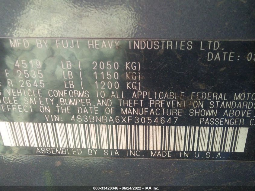 2015 SUBARU LEGACY 2.5I 4S3BNBA6XF3054647