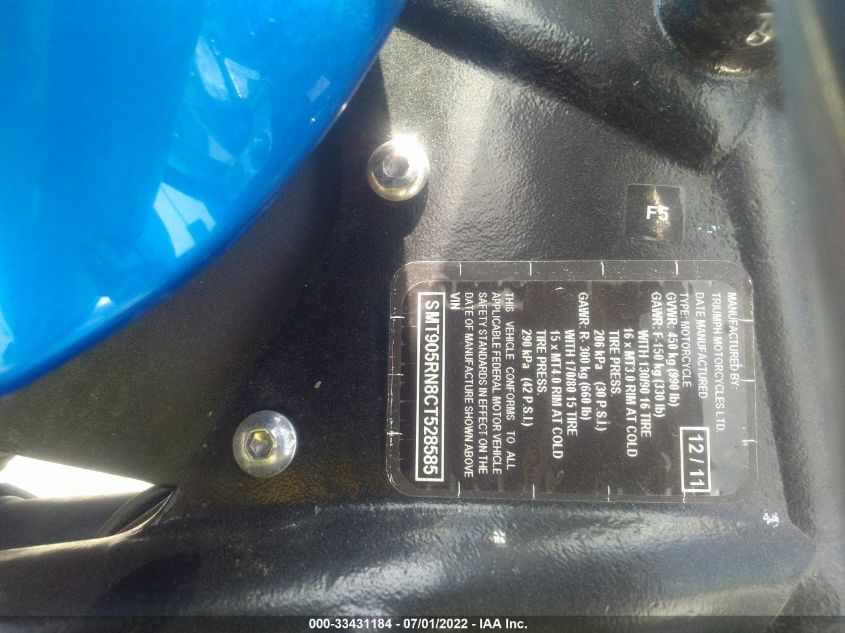 2012 TRIUMPH MOTORCYCLE AMERICA SMT905RN8CT528585