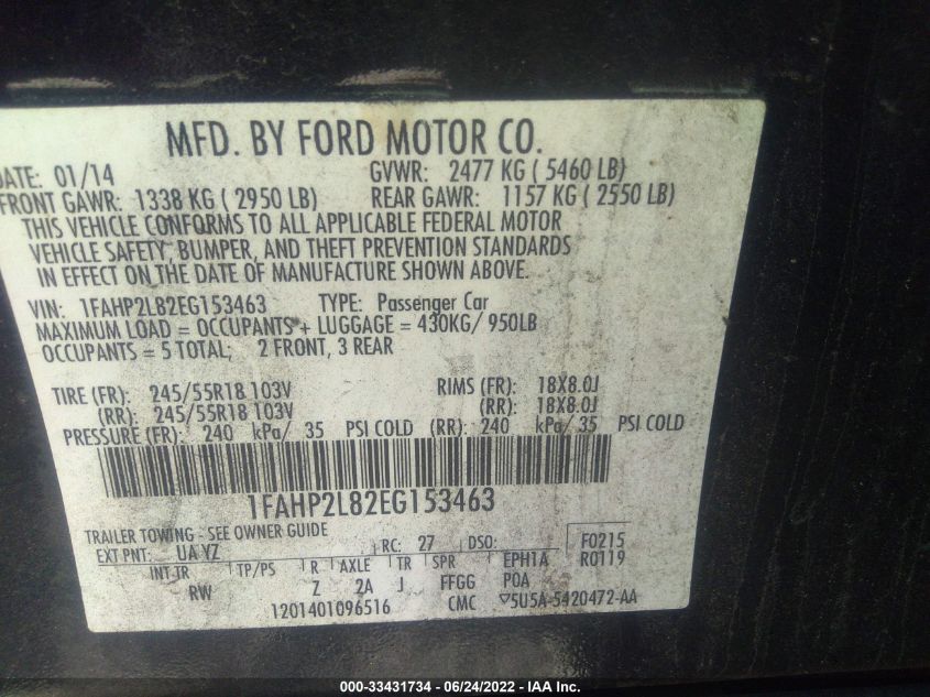 2014 FORD SEDAN POLICE INTERCEPTOR 1FAHP2L82EG153463