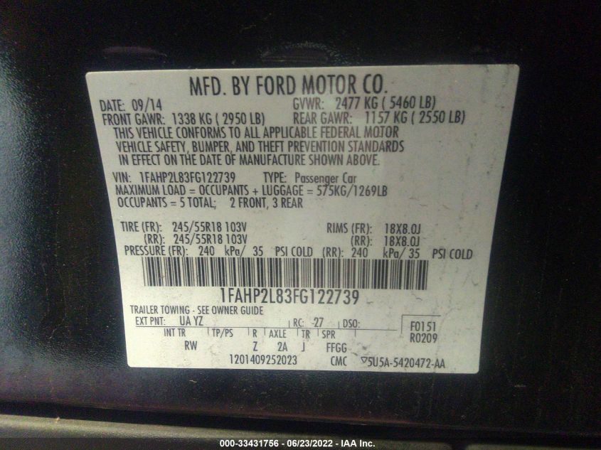 2015 FORD SEDAN POLICE INTERCEPTOR 1FAHP2L83FG122739