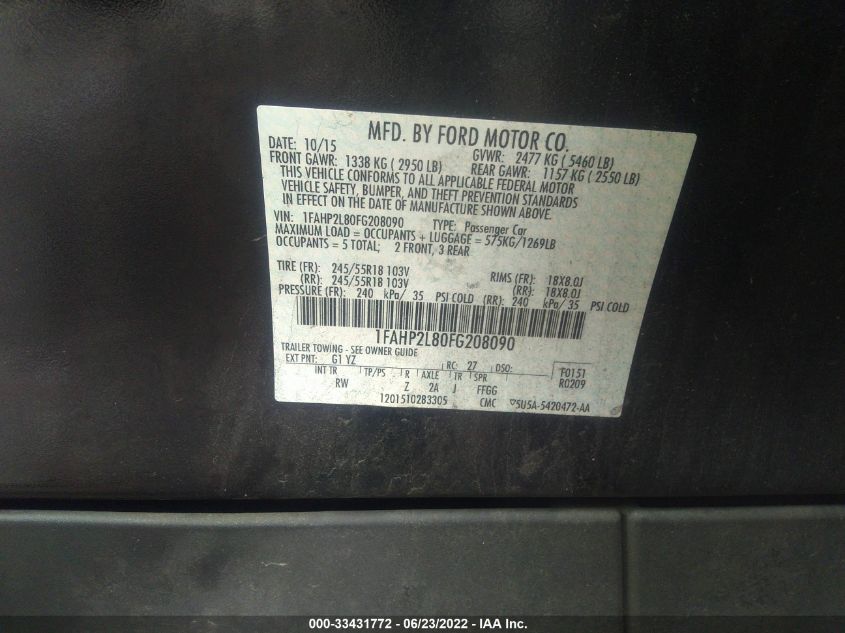 2015 FORD SEDAN POLICE INTERCEPTOR 1FAHP2L80FG208090