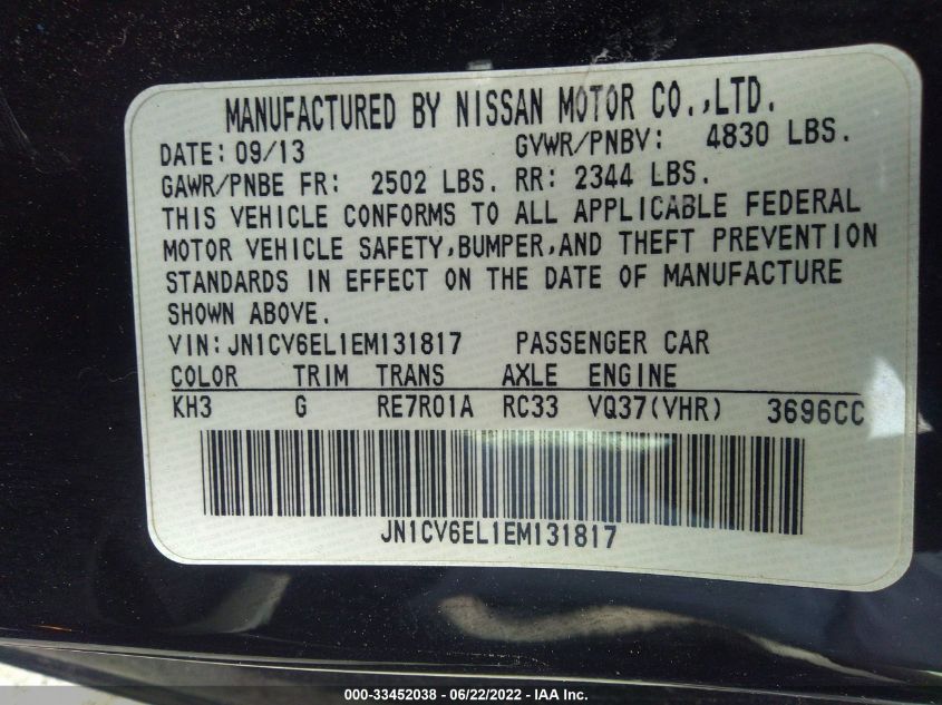 2014 INFINITI Q60 COUPE JN1CV6EL1EM131817