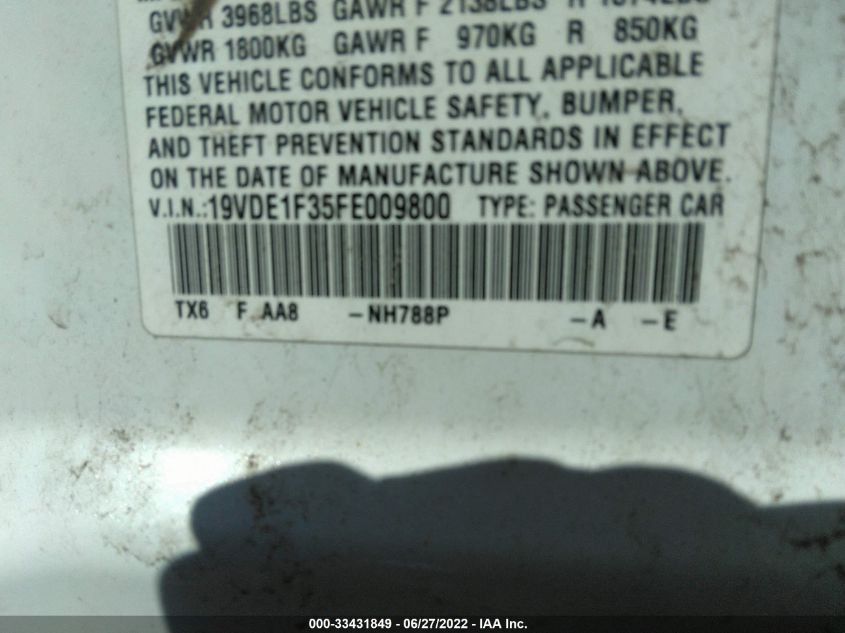 2015 ACURA ILX 19VDE1F35FE009800