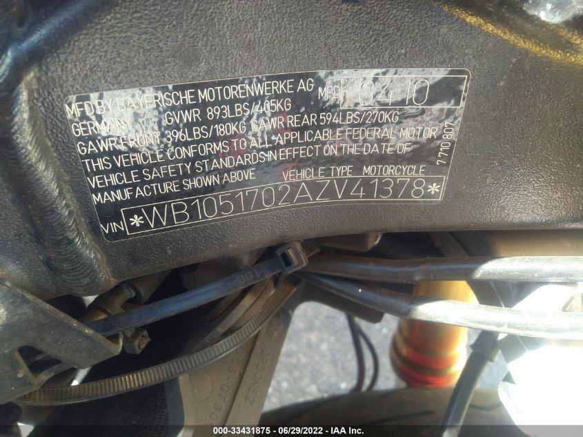 2010 BMW S 1000 RR WB1051702AZV41378