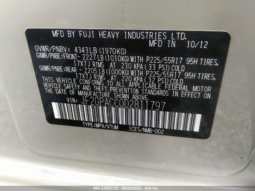 2013 SUBARU XV CROSSTREK PREMIUM JF2GPACC0D2811797